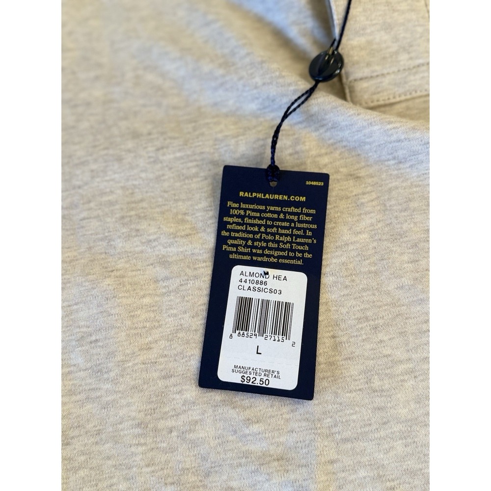 NWT Ralph Lauren Mens L Pima Soft Touch Polo Shirt Almond Heather Long Sleeve - Picture 5 of 7